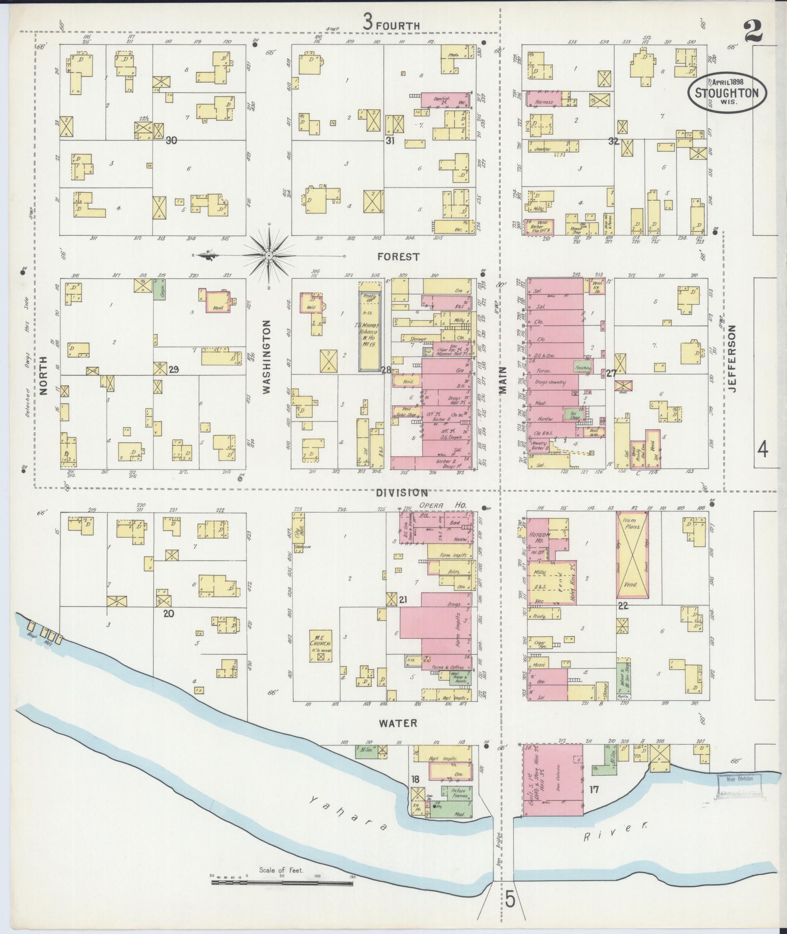 Sanborn Fire Insurance Map from Stoughton, Dane County, Wisconsin (1898), Sheet #0002 - Complete Map Set gallery image, historic Sanborn map, vintage wall art, Wisconsin Wisconsin