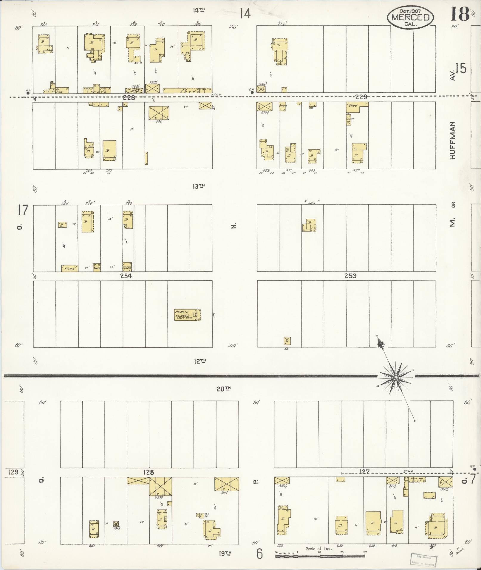 Sanborn Fire Insurance Map from Merced, Merced County, California (1907), Sheet #0018 - Complete Map Set gallery image, historic Sanborn map, vintage wall art, California California