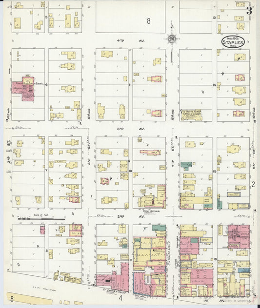 Sanborn Fire Insurance Map from Staples, Todd County, Minnesota (1909), Sheet #0003 - Historic Sanborn Fire Insurance Map Print, vintage old map wall art, antique decor, genealogy gift, Minnesota Minnesota map