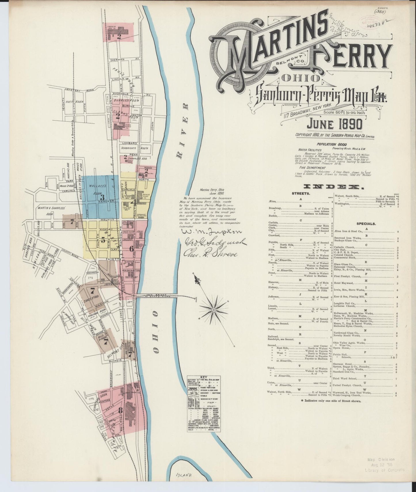 Sanborn Fire Insurance Map from Martins Ferry, Belmont County, Ohio (1890), Sheet #0001 - Historic Sanborn Fire Insurance Map Print, vintage old map wall art, antique decor, genealogy gift, Ohio Ohio map