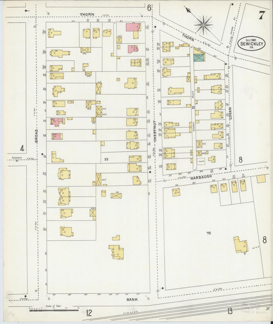 Sanborn Fire Insurance Map from Sewickley, Allegheny County, Pennsylvania (1905), Sheet #0007 - Historic Sanborn Fire Insurance Map Print, vintage old map wall art, antique decor, genealogy gift, Pennsylvania Pennsylvania map