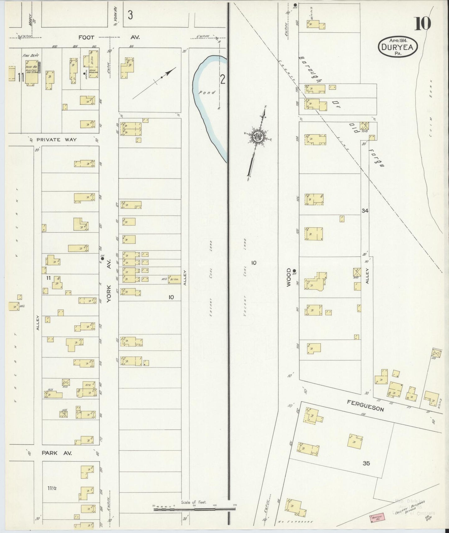 Sanborn Fire Insurance Map from Duryea, Luzerne County, Pennsylvania (1914), Sheet #0010 - Historic Sanborn Fire Insurance Map Print, vintage old map wall art, antique decor, genealogy gift, Pennsylvania Pennsylvania map