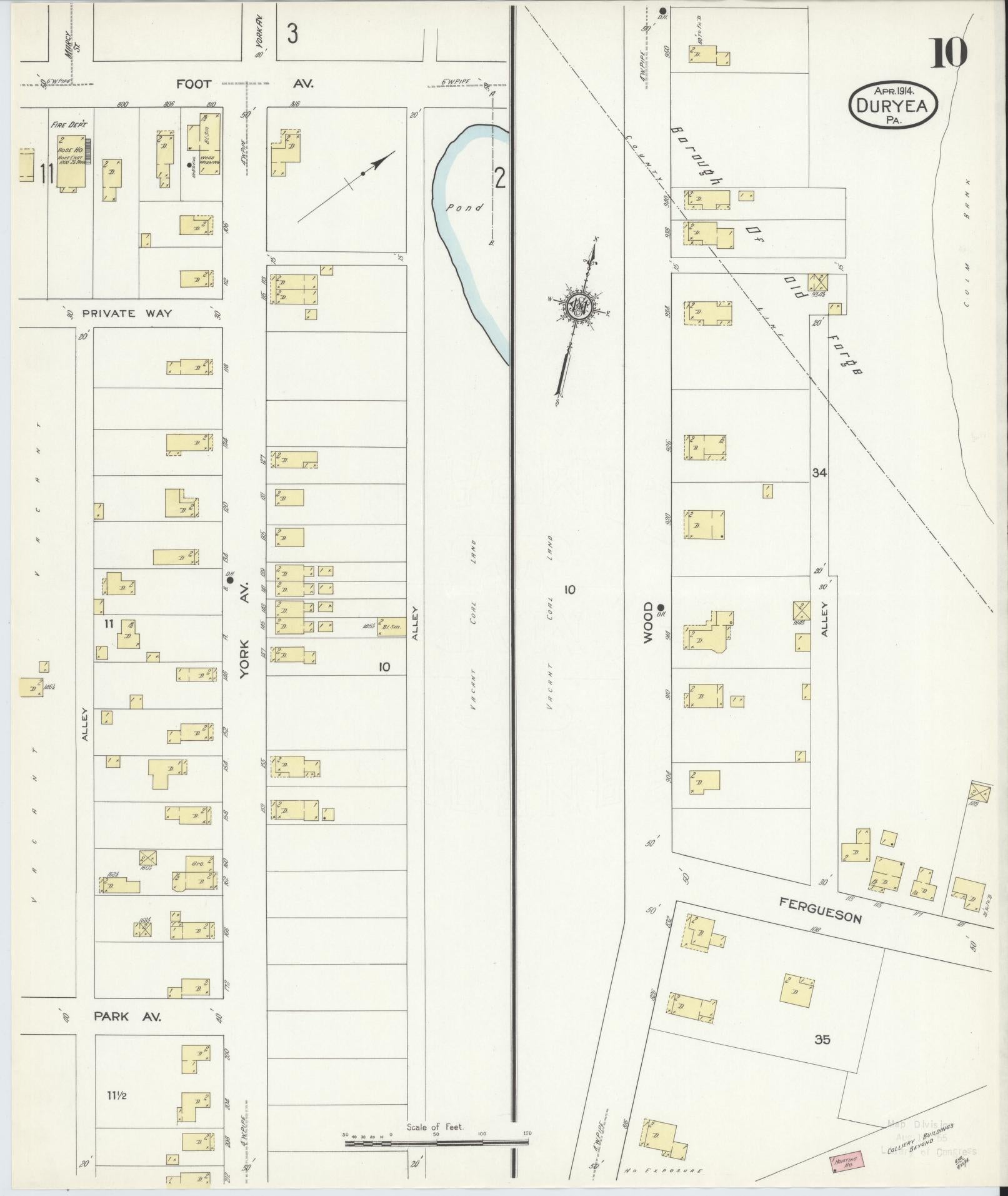 Sanborn Fire Insurance Map from Duryea, Luzerne County, Pennsylvania (1914), Sheet #0010 - Historic Sanborn Fire Insurance Map Print, vintage old map wall art, antique decor, genealogy gift, Pennsylvania Pennsylvania map