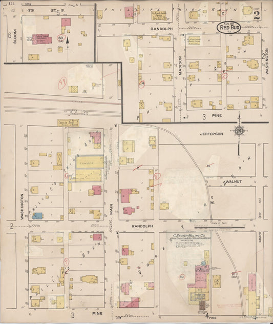 Sanborn Fire Insurance Map from Red Bud, Randolph County, Illinois (1932), Sheet #0002 - Historic Sanborn Fire Insurance Map Print, vintage old map wall art, antique decor, genealogy gift, Illinois Illinois map