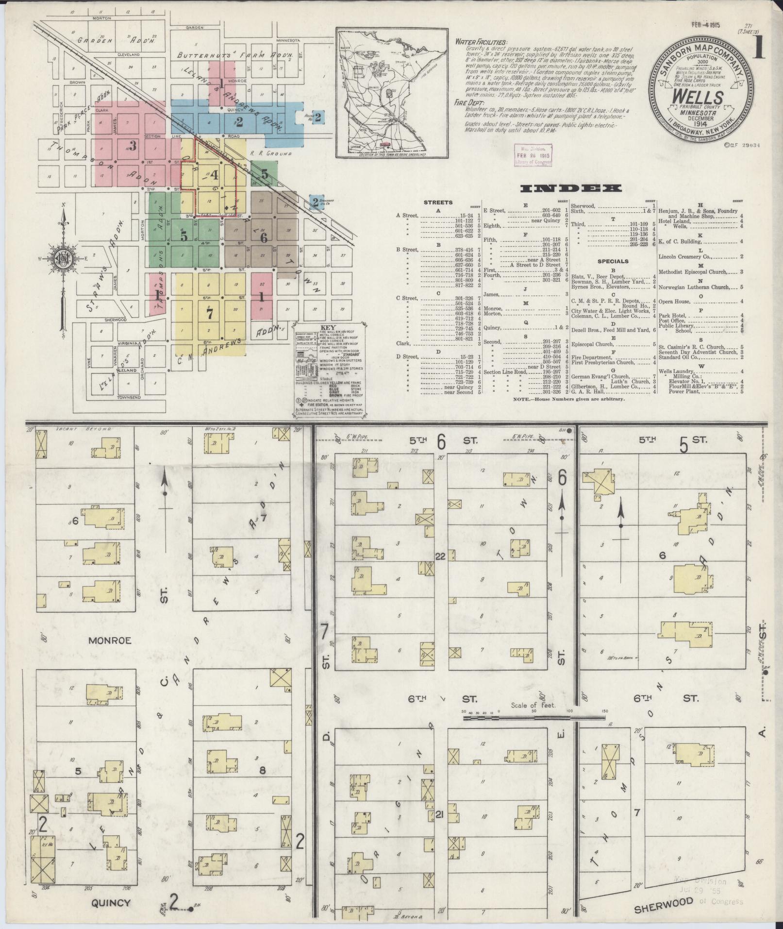 Sanborn Fire Insurance Map from Wells, Faribault County, Minnesota (1914), Sheet #0001 - Historic Sanborn Fire Insurance Map Print, vintage old map wall art, antique decor, genealogy gift, Minnesota Minnesota map