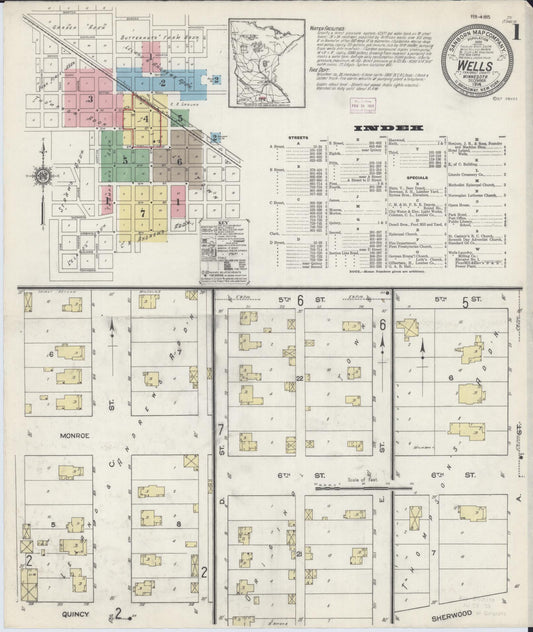 Sanborn Fire Insurance Map from Wells, Faribault County, Minnesota (1914), Sheet #0001 - Historic Sanborn Fire Insurance Map Print, vintage old map wall art, antique decor, genealogy gift, Minnesota Minnesota map