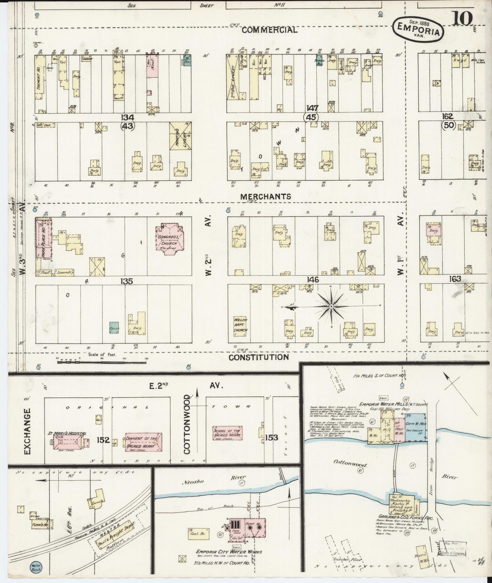 Sanborn Fire Insurance Map from Emporia, Lyon County, Kansas (1888), Sheet #0010 - Historic Sanborn Fire Insurance Map Print, vintage old map wall art, antique decor, genealogy gift, Kansas Kansas map