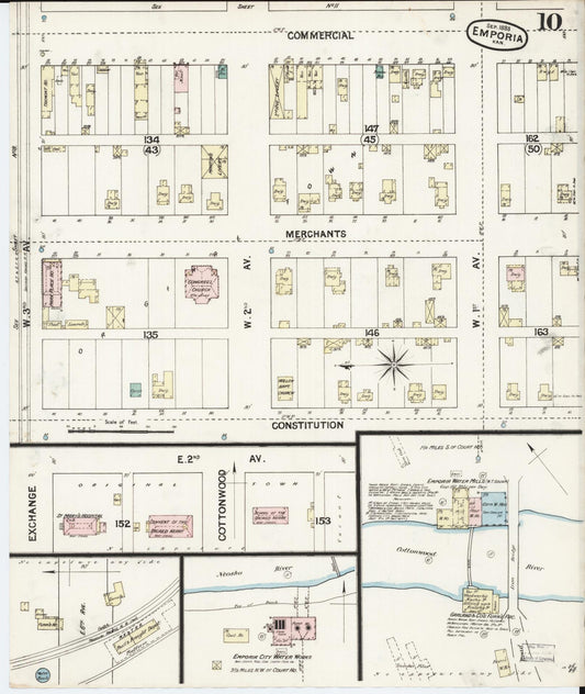 Sanborn Fire Insurance Map from Emporia, Lyon County, Kansas (1888), Sheet #0010 - Historic Sanborn Fire Insurance Map Print, vintage old map wall art, antique decor, genealogy gift, Kansas Kansas map