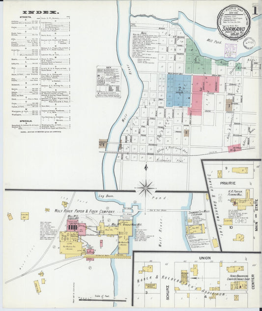 Sanborn Fire Insurance Map from Shawano, Shawano County, Wisconsin (1901), Sheet #0001 - Complete Map Set gallery image, historic Sanborn map, vintage wall art, Wisconsin Wisconsin