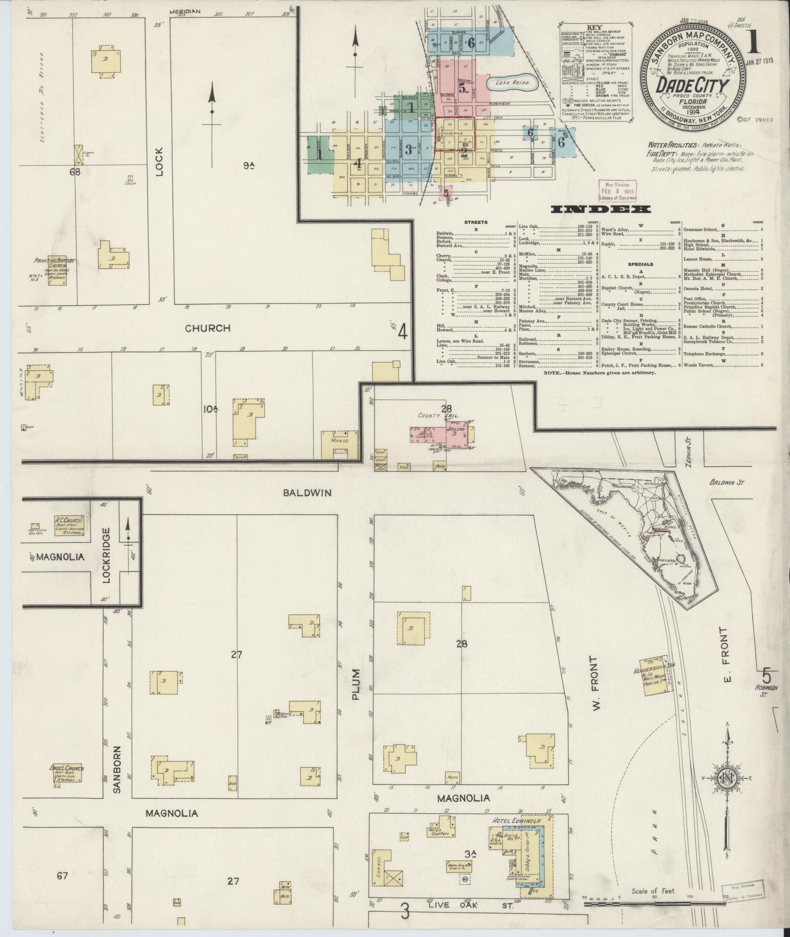 Sanborn Fire Insurance Map from Dade City, Pasco County, Florida (1914), Sheet #0001 - Complete Map Set gallery image, historic Sanborn map, vintage wall art, Florida Florida