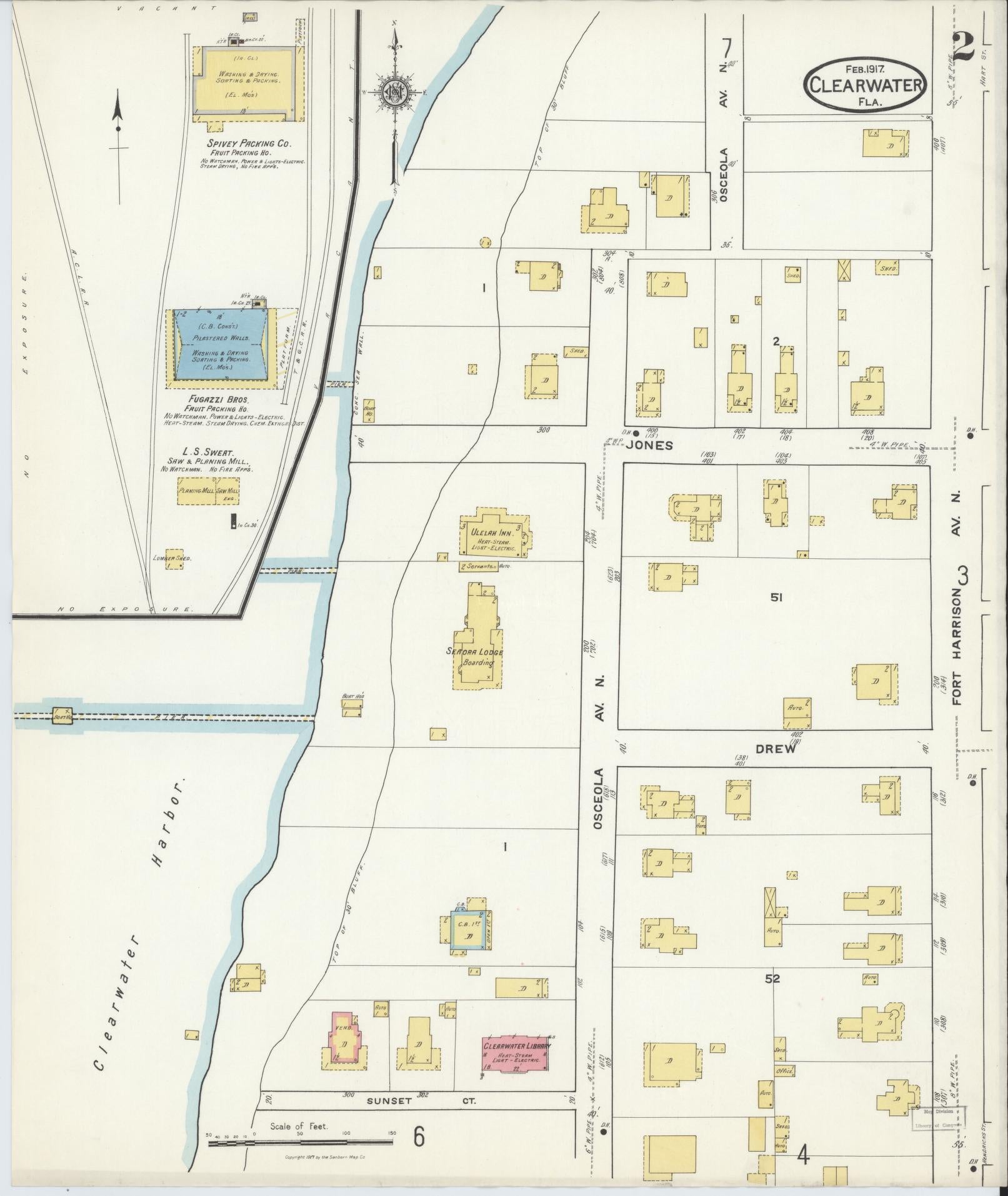 Sanborn Fire Insurance Map from Clearwater, Pinellas County, Florida (1917), Sheet #0002 - Complete Map Set gallery image, historic Sanborn map, vintage wall art, Florida Florida