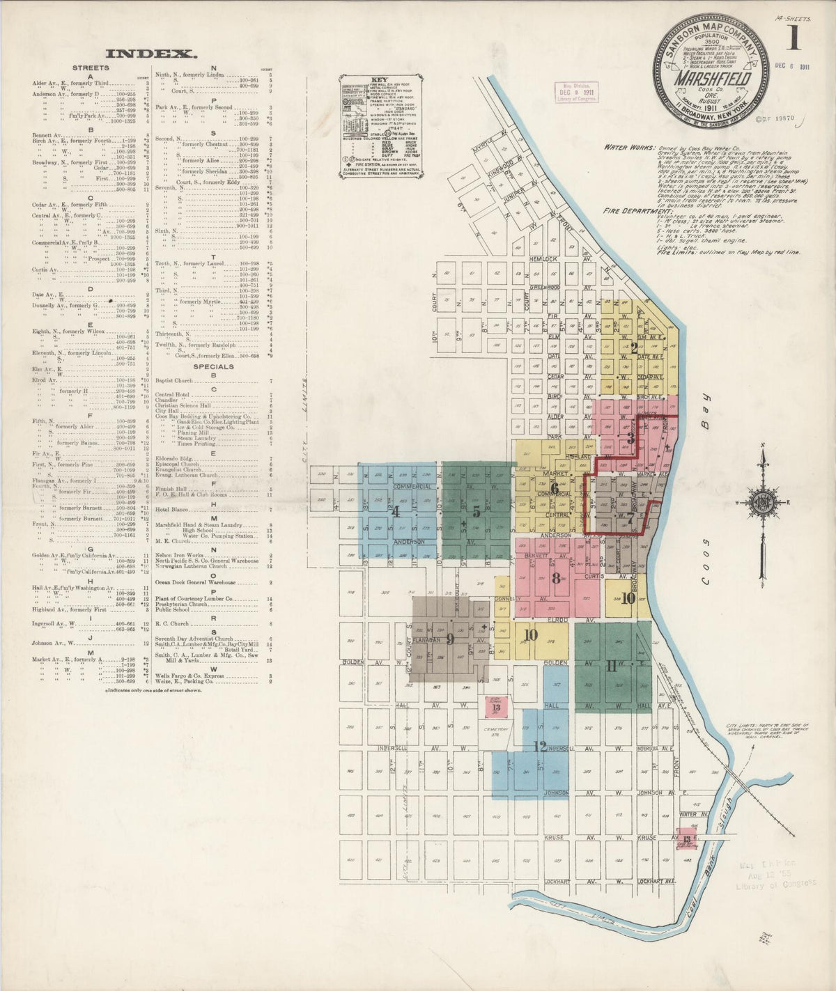 Sanborn Fire Insurance Map from Marshfield, Coos County, Oregon (1911), Sheet #0001 - Historic Sanborn Fire Insurance Map Print, vintage old map wall art, antique decor, genealogy gift, Oregon Oregon map