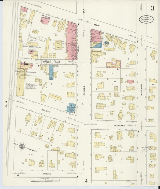 Sanborn Fire Insurance Map from Quincy, Branch County, Michigan (1911), Sheet #0003 - Historic Sanborn Fire Insurance Map Print, vintage old map wall art, antique decor, genealogy gift, Michigan Michigan map