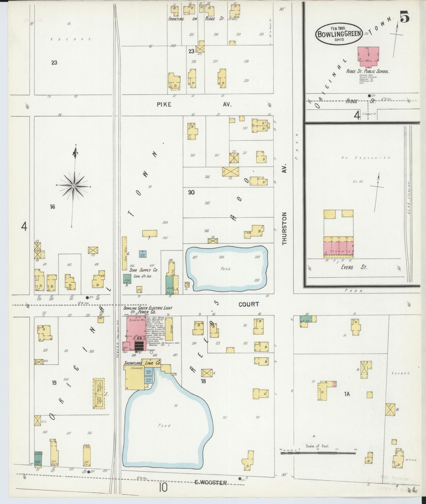 Sanborn Fire Insurance Map from Bowling Green, Wood County, Ohio (1900), Sheet #0005 - Historic Sanborn Fire Insurance Map Print, vintage old map wall art, antique decor, genealogy gift, Ohio Ohio map
