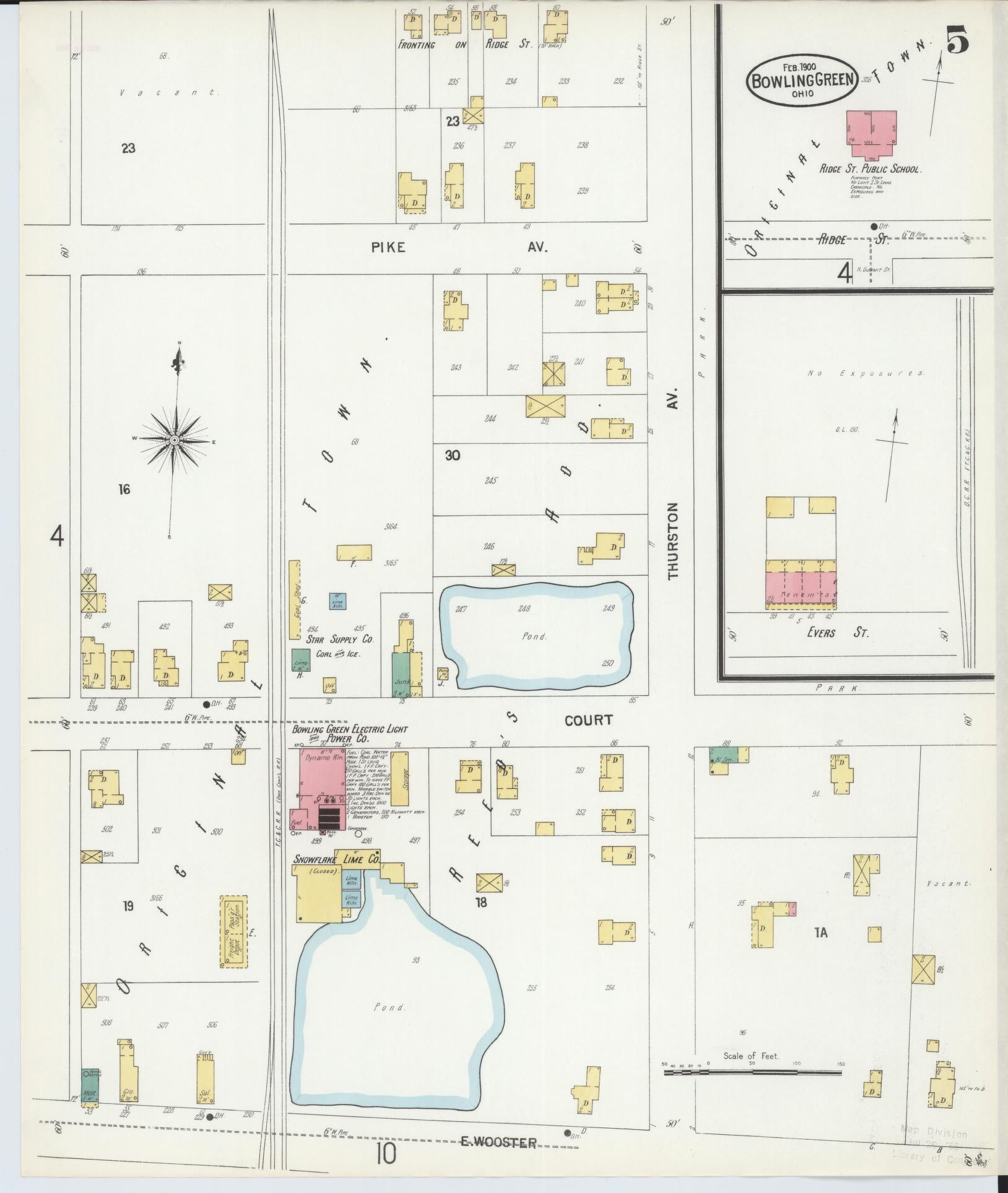 Sanborn Fire Insurance Map from Bowling Green, Wood County, Ohio (1900), Sheet #0005 - Historic Sanborn Fire Insurance Map Print, vintage old map wall art, antique decor, genealogy gift, Ohio Ohio map