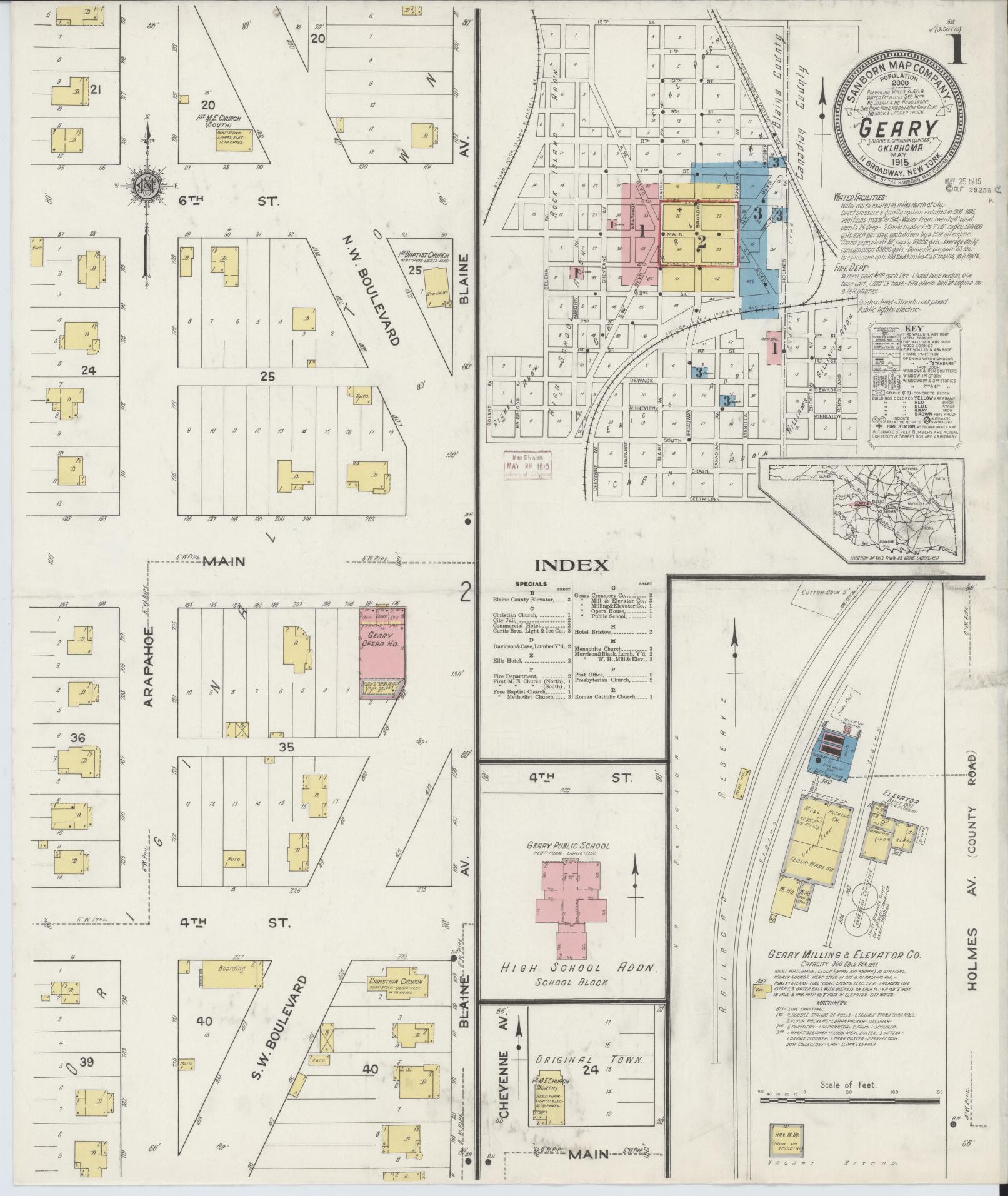 Sanborn Fire Insurance Map from Geary, Blaine County, Oklahoma. (1915) – Historic Sanborn Fire Insurance Map Print