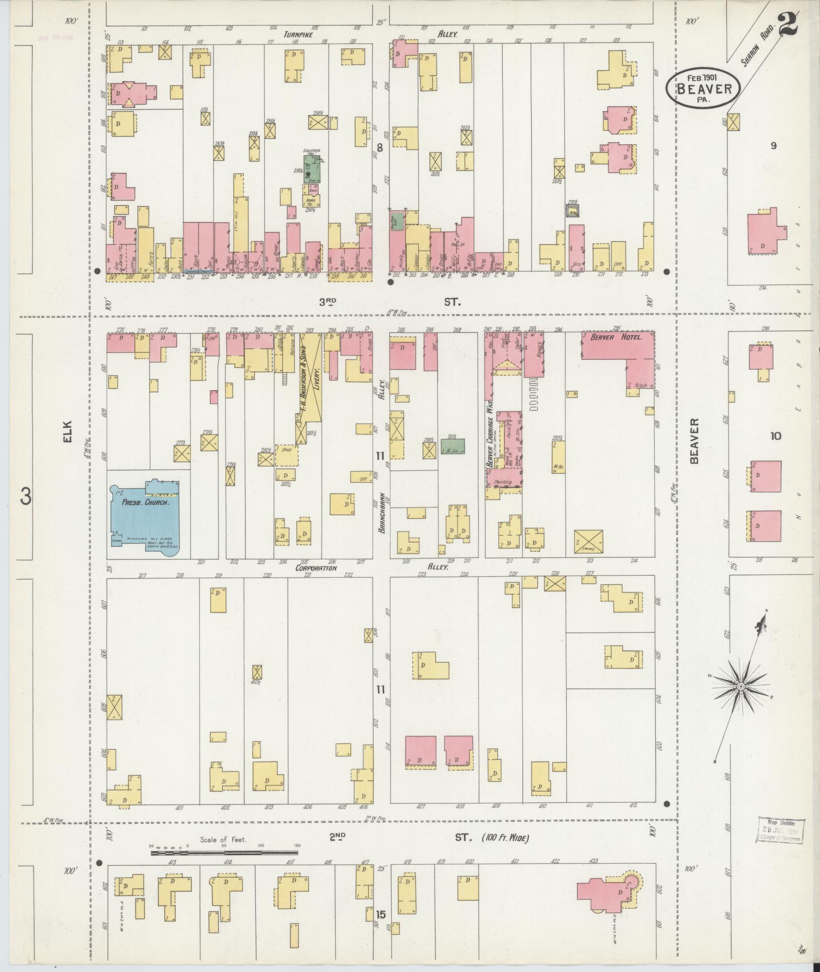Sanborn Fire Insurance Map from Beaver, Beaver County, Pennsylvania (1901), Sheet #0002 - Historic Sanborn Fire Insurance Map Print, vintage old map wall art, antique decor, genealogy gift, Pennsylvania Pennsylvania map