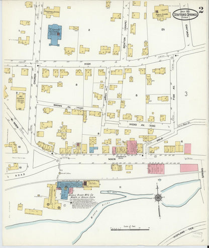 Sanborn Fire Insurance Map from Stafford Springs, Tolland County, Connecticut (1911), Sheet #0002 - Complete Map Set gallery image, historic Sanborn map, vintage wall art, Connecticut Connecticut