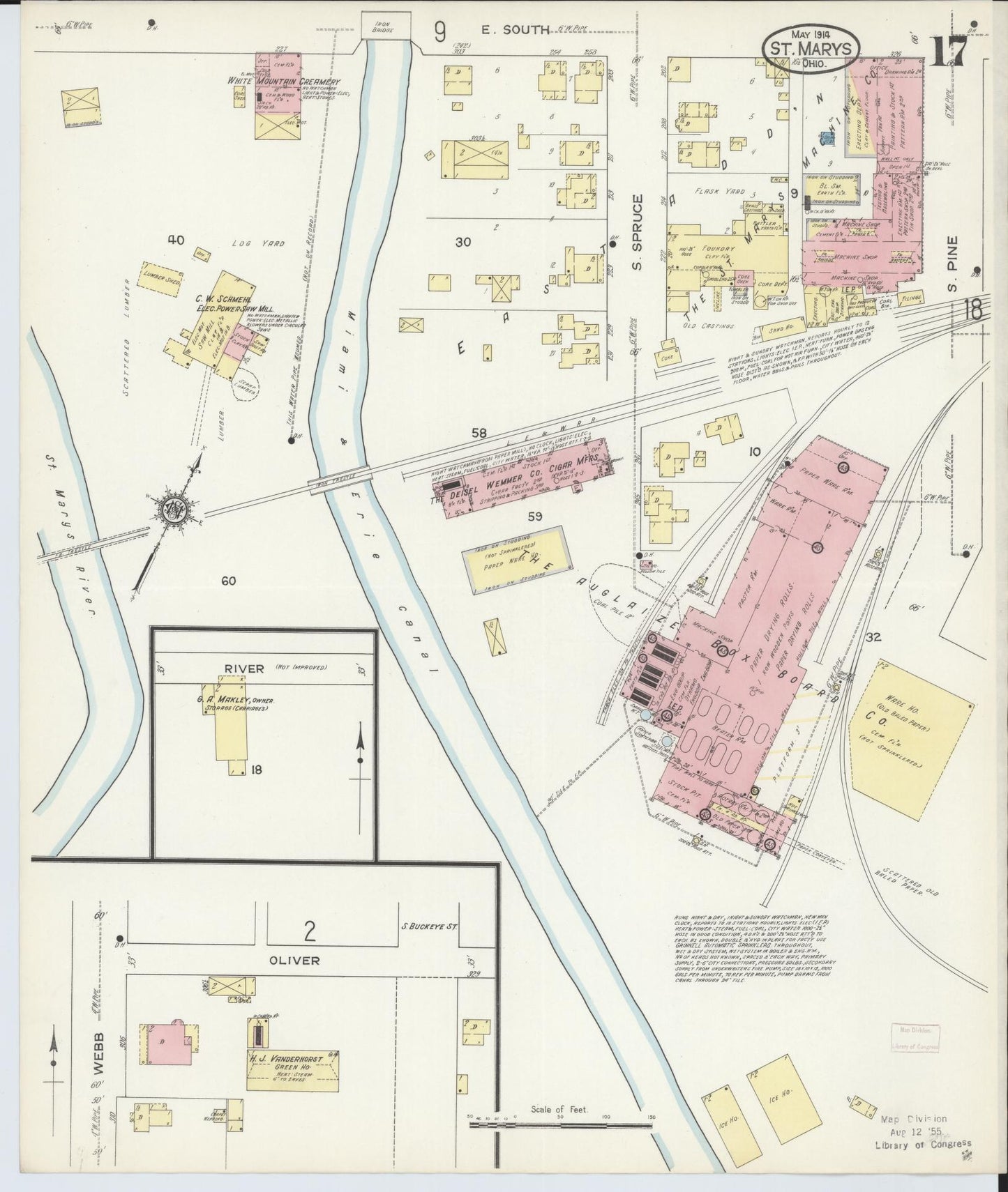 Sanborn Fire Insurance Map from Saint Marys, Auglaize County, Ohio (1914), Sheet #0017 - Complete Map Set gallery image, historic Sanborn map, vintage wall art, Ohio Ohio
