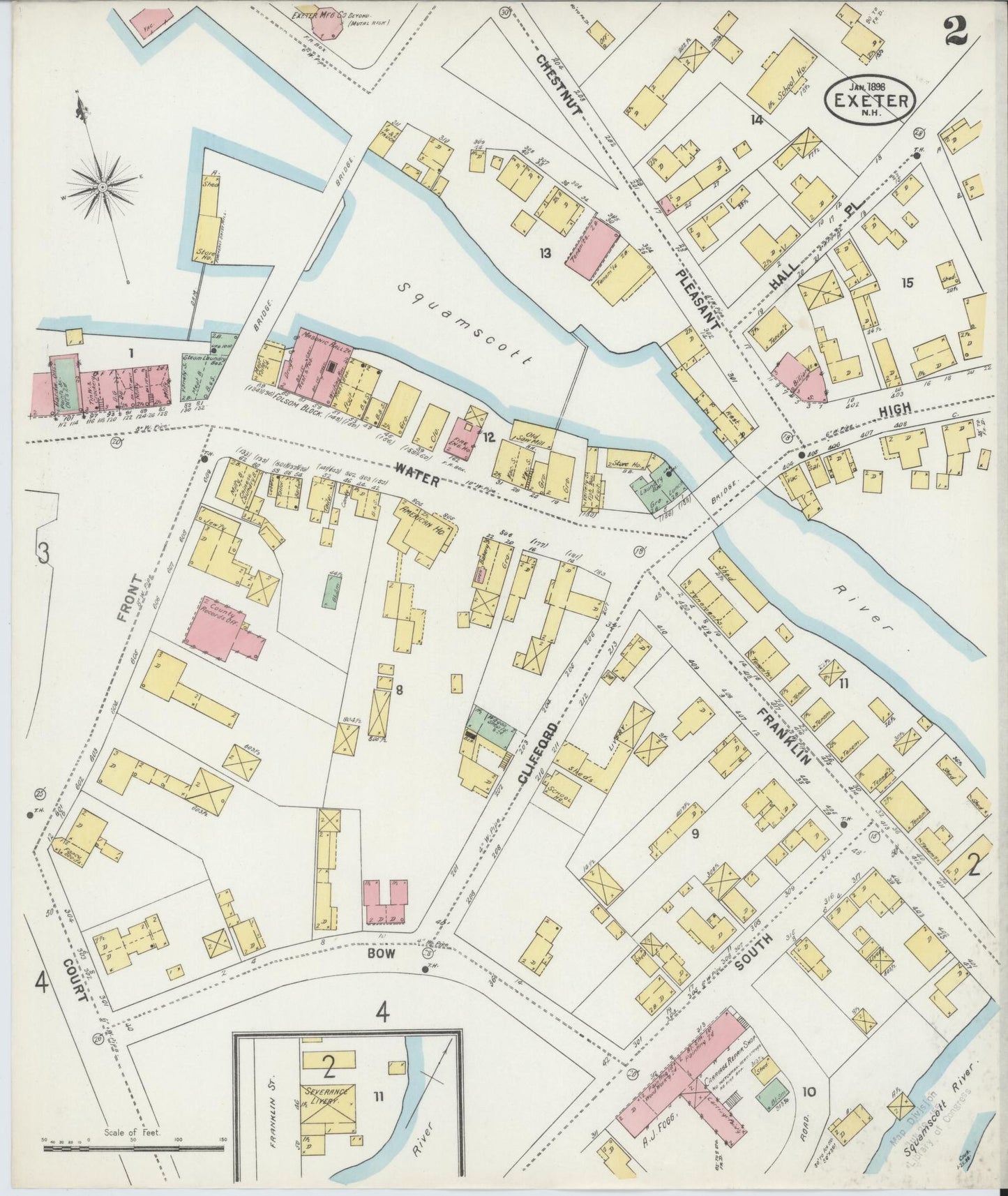 Sanborn Fire Insurance Map from Exeter, Rockingham County, New Hampshire (1898), Sheet #0002 - Historic Sanborn Fire Insurance Map Print, vintage old map wall art, antique decor, genealogy gift, New Hampshire New Hampshire map