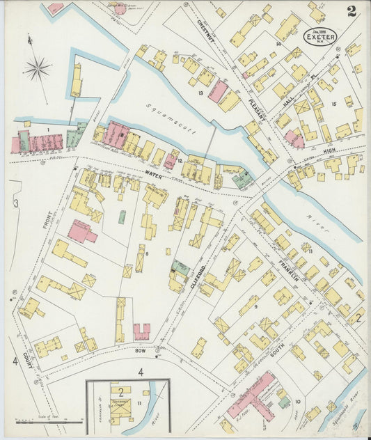 Sanborn Fire Insurance Map from Exeter, Rockingham County, New Hampshire (1898), Sheet #0002 - Historic Sanborn Fire Insurance Map Print, vintage old map wall art, antique decor, genealogy gift, New Hampshire New Hampshire map