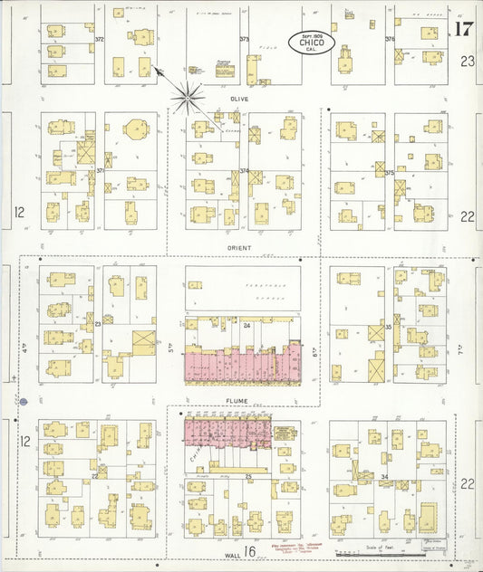 Sanborn Fire Insurance Map from Chico, Butte County, California (1909), Sheet #0017 - Historic Sanborn Fire Insurance Map Print, vintage old map wall art, antique decor, genealogy gift, California California map