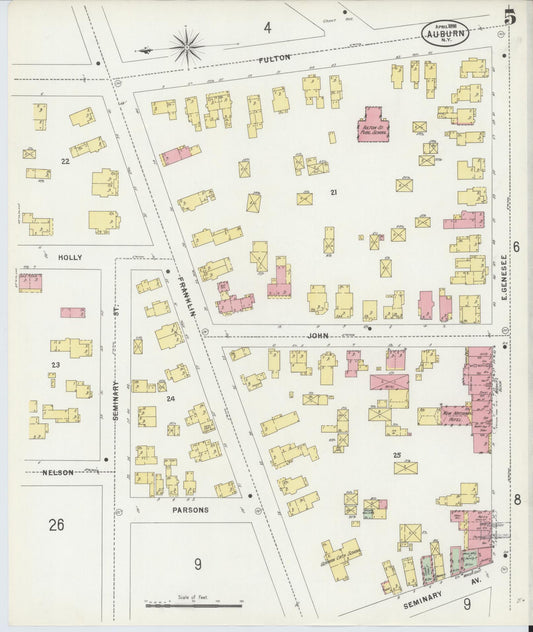 Sanborn Fire Insurance Map from Auburn, Cayuga County, New York (1898), Sheet #0005 - Historic Sanborn Fire Insurance Map Print, vintage old map wall art, antique decor, genealogy gift, New York New York map