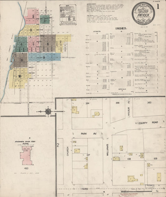 Sanborn Fire Insurance Map from Antioch, Contra Costa County, California (1912), Sheet #0001 - Historic Sanborn Fire Insurance Map Print, vintage old map wall art, antique decor, genealogy gift, California California map
