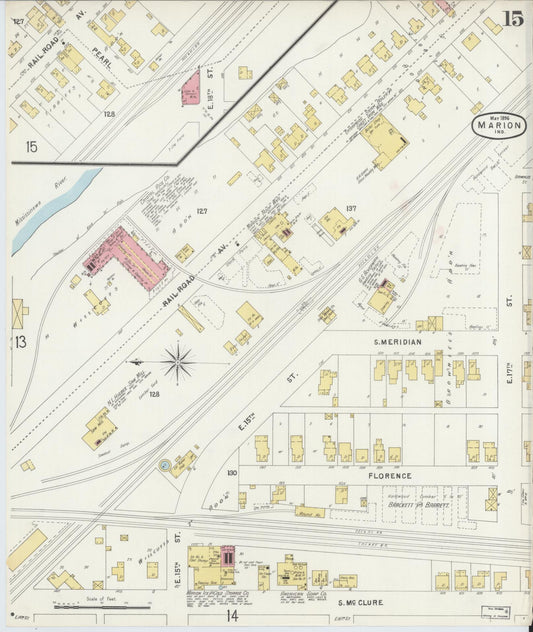 Sanborn Fire Insurance Map from Marion, Grant County, Indiana (1896), Sheet #0015 - Historic Sanborn Fire Insurance Map Print, vintage old map wall art, antique decor, genealogy gift, Indiana Indiana map