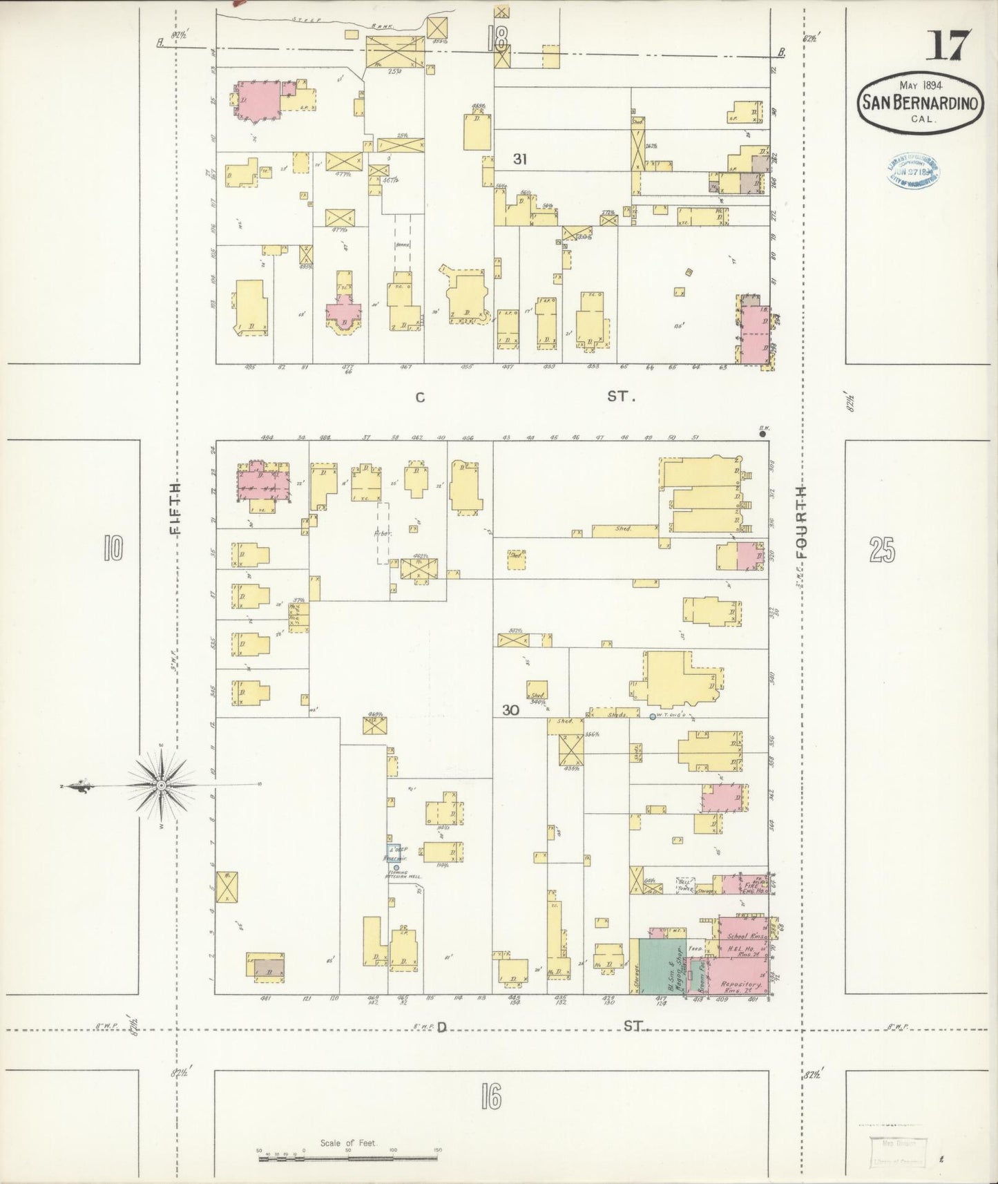 Sanborn Fire Insurance Map from San Bernardino, San Bernardino County, California (1894), Sheet #0017 - Complete Map Set gallery image, historic Sanborn map, vintage wall art, California California