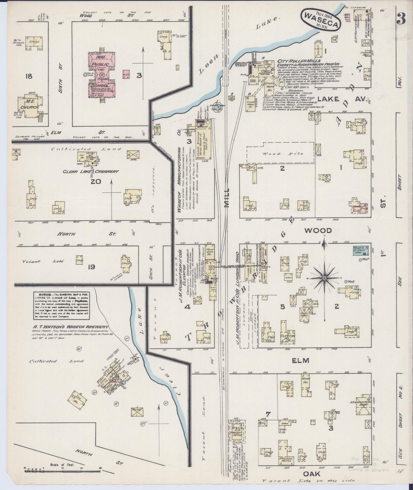 Sanborn Fire Insurance Map from Waseca, Waseca County, Minnesota (1884), Sheet #0003 - Complete Map Set gallery image, historic Sanborn map, vintage wall art, Minnesota Minnesota