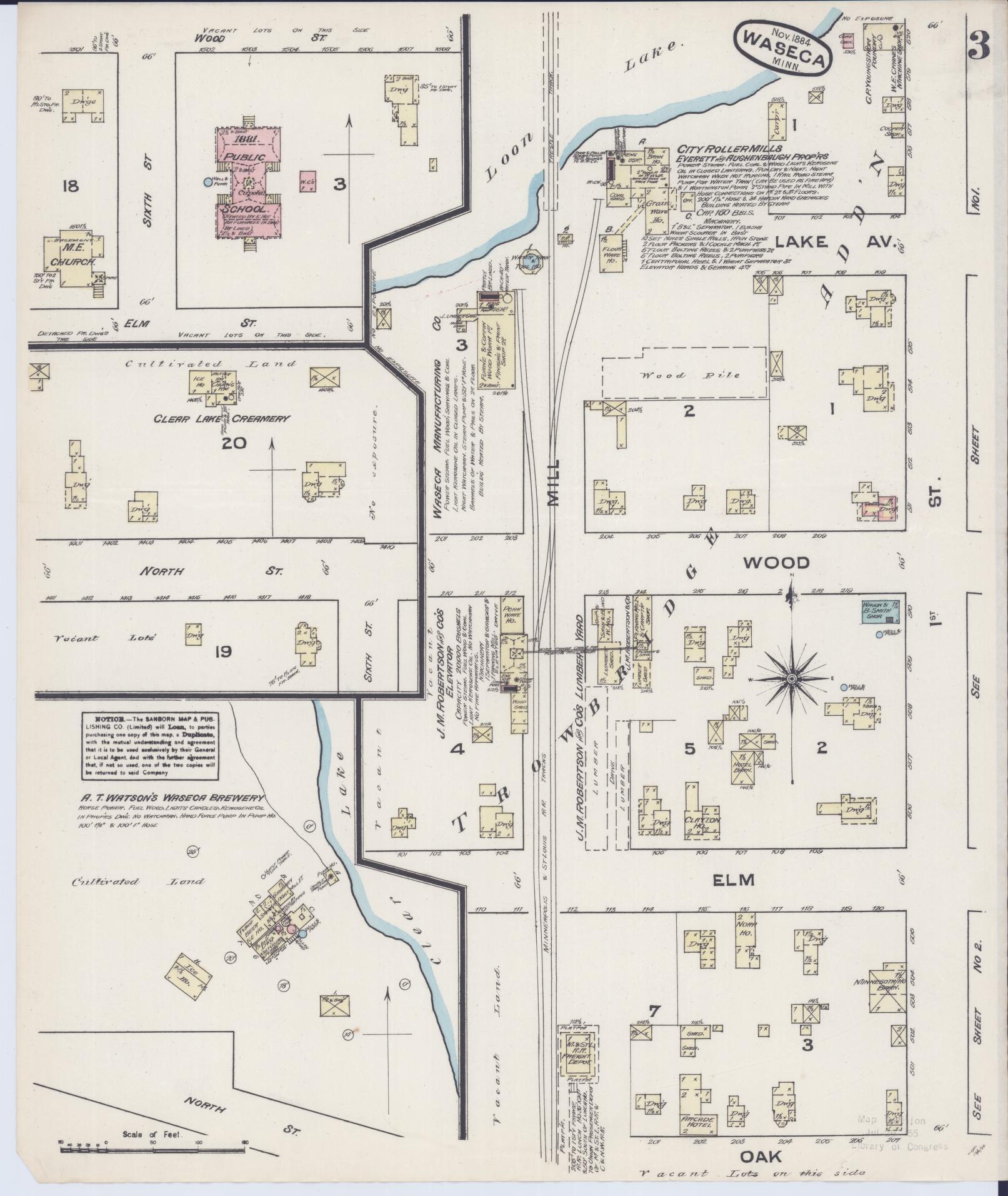 Sanborn Fire Insurance Map from Waseca, Waseca County, Minnesota (1884), Sheet #0003 - Complete Map Set gallery image, historic Sanborn map, vintage wall art, Minnesota Minnesota