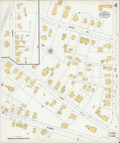 Sanborn Fire Insurance Map from Andover, Essex County, Massachusetts (1901), Sheet #0004 - Historic Sanborn Fire Insurance Map Print, vintage old map wall art, antique decor, genealogy gift, Massachusetts Massachusetts map