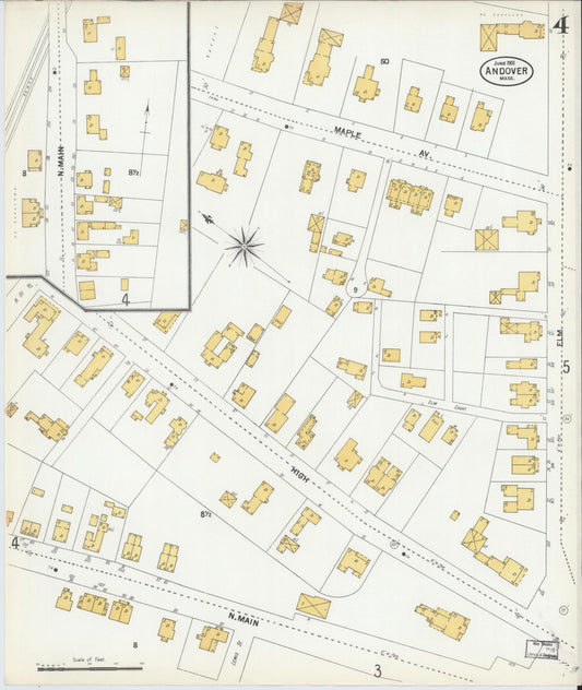 Sanborn Fire Insurance Map from Andover, Essex County, Massachusetts (1901), Sheet #0004 - Historic Sanborn Fire Insurance Map Print, vintage old map wall art, antique decor, genealogy gift, Massachusetts Massachusetts map