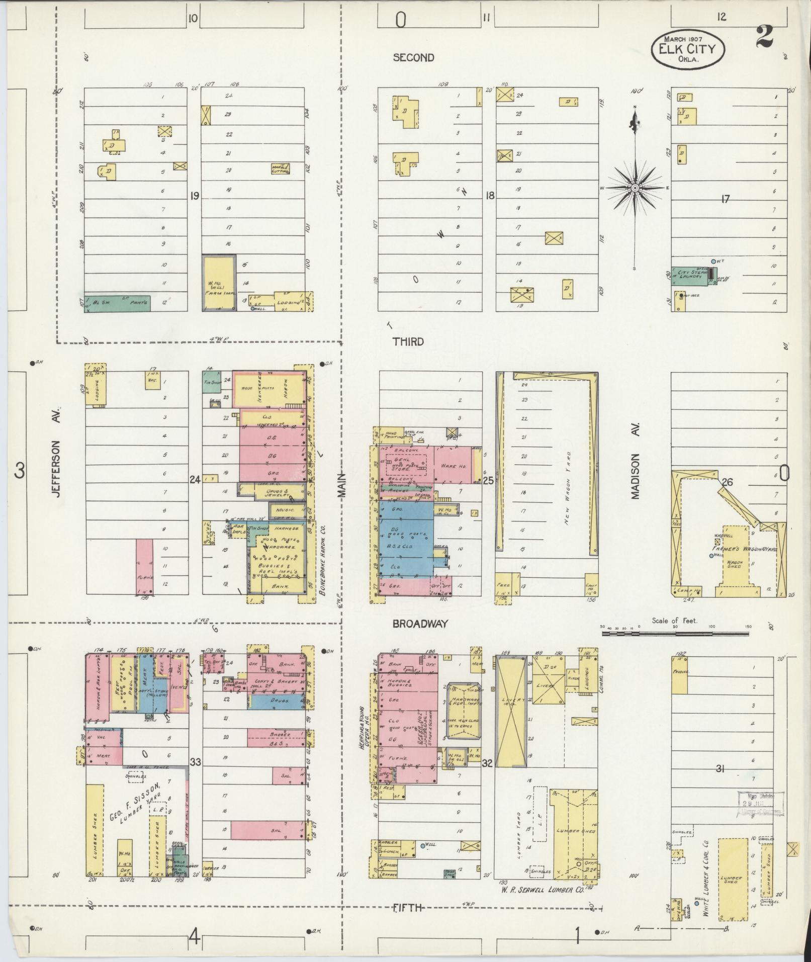 Sanborn Fire Insurance Map from Elk City, Beckham County, Oklahoma (1907), Sheet #0002 - Complete Map Set gallery image, historic Sanborn map, vintage wall art, Oklahoma Oklahoma