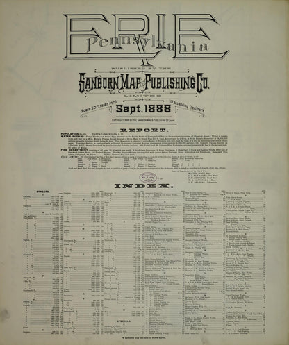Sanborn Fire Insurance Map from Erie, Erie County, Pennsylvania (1888), Sheet #0001 - Historic Sanborn Fire Insurance Map Print, vintage old map wall art, antique decor, genealogy gift, Pennsylvania Pennsylvania map