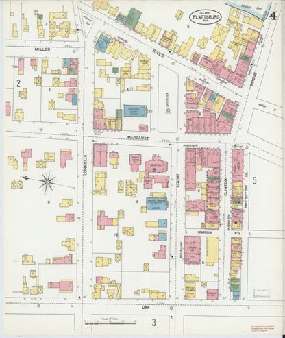 Sanborn Fire Insurance Map from Plattsburg, Clinton County, New York (1902), Sheet #0004 - Historic Sanborn Fire Insurance Map Print, vintage old map wall art, antique decor, genealogy gift, New York New York map