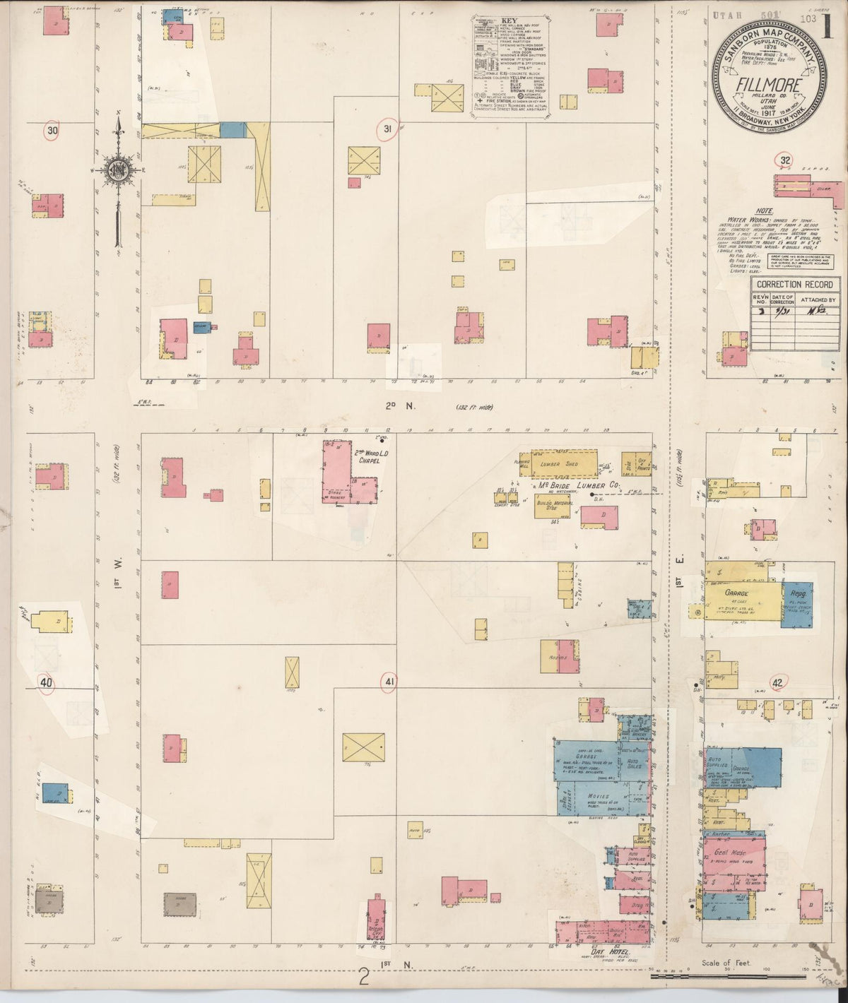 Sanborn Fire Insurance Map from Fillmore, Millard County, Utah (1930), Sheet #0001 - Complete Map Set gallery image, historic Sanborn map, vintage wall art, Utah Utah