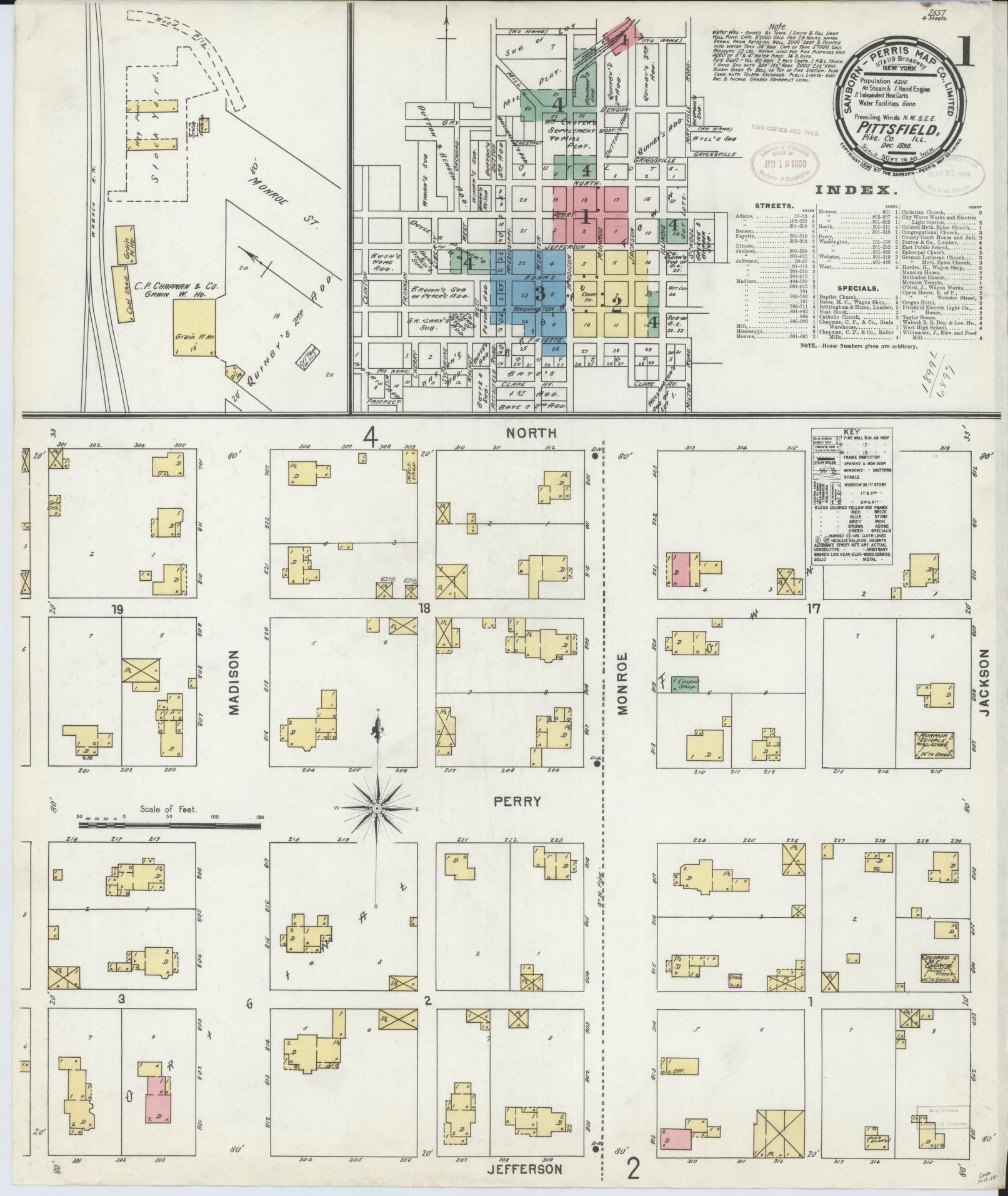 Sanborn Fire Insurance Map from Pittsfield, Pike County, Illinois (1898), Sheet #0001 - Complete Map Set gallery image, historic Sanborn map, vintage wall art, Illinois Illinois