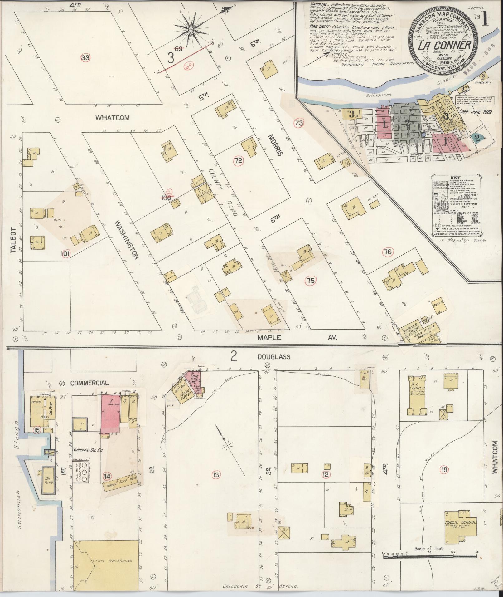 Sanborn Fire Insurance Map from La Conner, Skagit County, Washington (1929), Sheet #0001 - Historic Sanborn Fire Insurance Map Print, vintage old map wall art, antique decor, genealogy gift, Washington Washington map