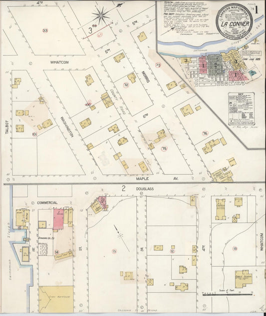 Sanborn Fire Insurance Map from La Conner, Skagit County, Washington (1929), Sheet #0001 - Historic Sanborn Fire Insurance Map Print, vintage old map wall art, antique decor, genealogy gift, Washington Washington map