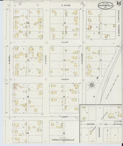 Sanborn Fire Insurance Map from Chippewa Falls, Chippewa County, Wisconsin (1895), Sheet #0014 - Complete Map Set gallery image, historic Sanborn map, vintage wall art, Wisconsin Wisconsin