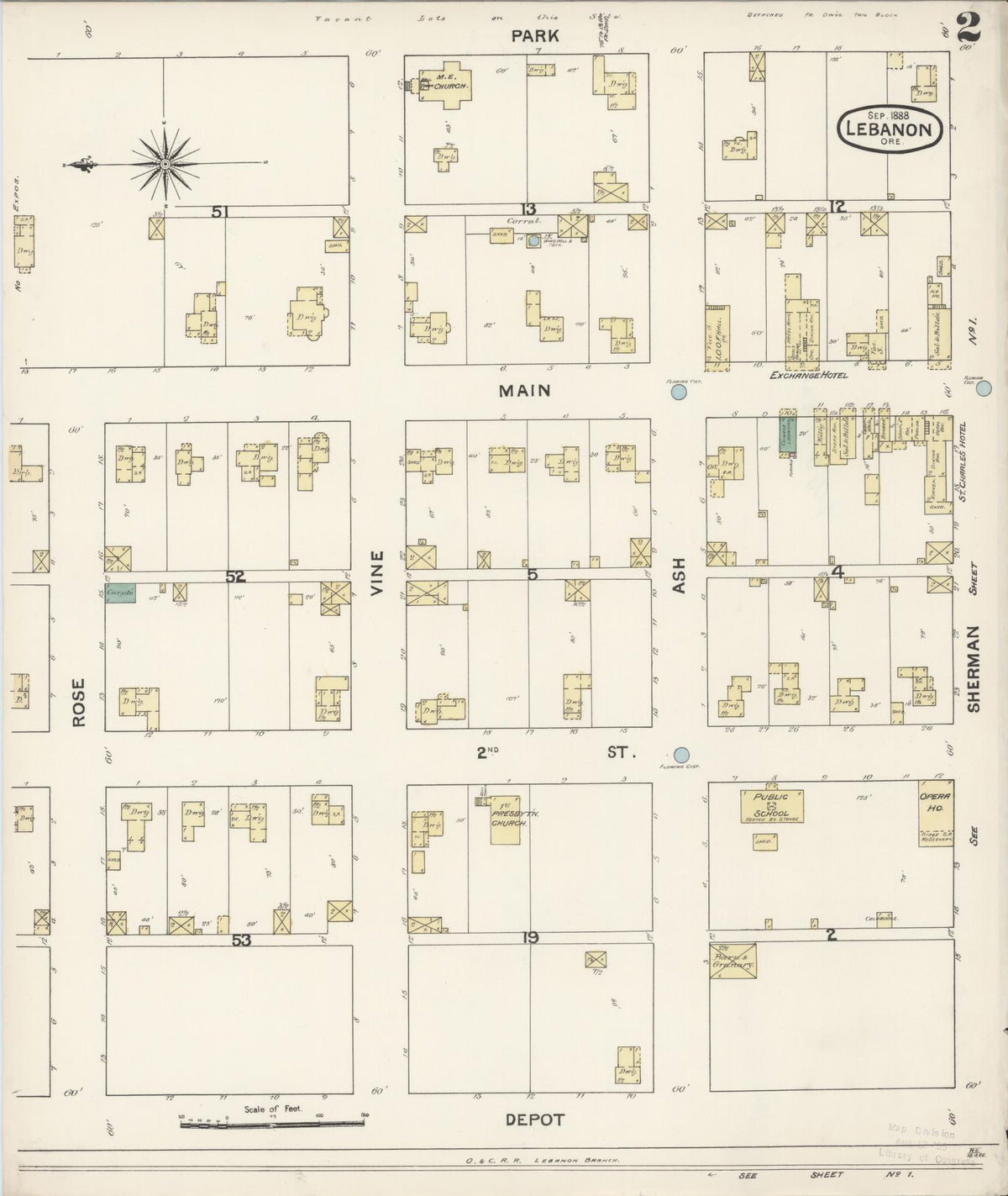 Sanborn Fire Insurance Map from Lebanon, Linn County, Oregon (1888), Sheet #0002 - Historic Sanborn Fire Insurance Map Print, vintage old map wall art, antique decor, genealogy gift, Oregon Oregon map