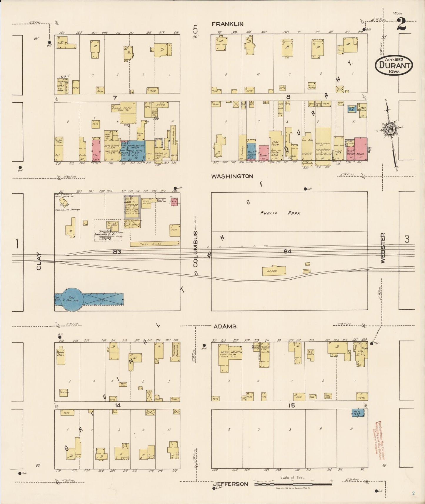 Sanborn Fire Insurance Map from Durant, Cedar County, Iowa (1922), Sheet #0002 - Historic Sanborn Fire Insurance Map Print, vintage old map wall art