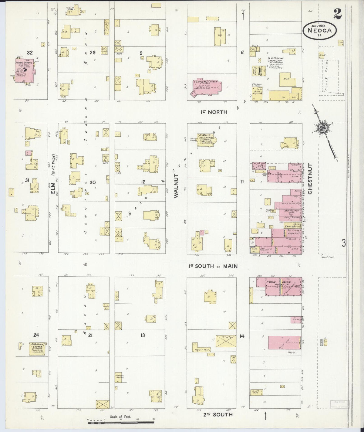 Sanborn Fire Insurance Map from Neoga, Cumberland County, Illinois (1910), Sheet #0002 - Complete Map Set gallery image, historic Sanborn map, vintage wall art, Illinois Illinois