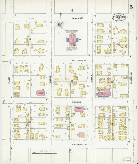 Sanborn Fire Insurance Map from Plymouth, Marhshall County, Indiana (1905), Sheet #0005 - Historic Sanborn Fire Insurance Map Print, vintage old map wall art, antique decor, genealogy gift, Indiana Indiana map