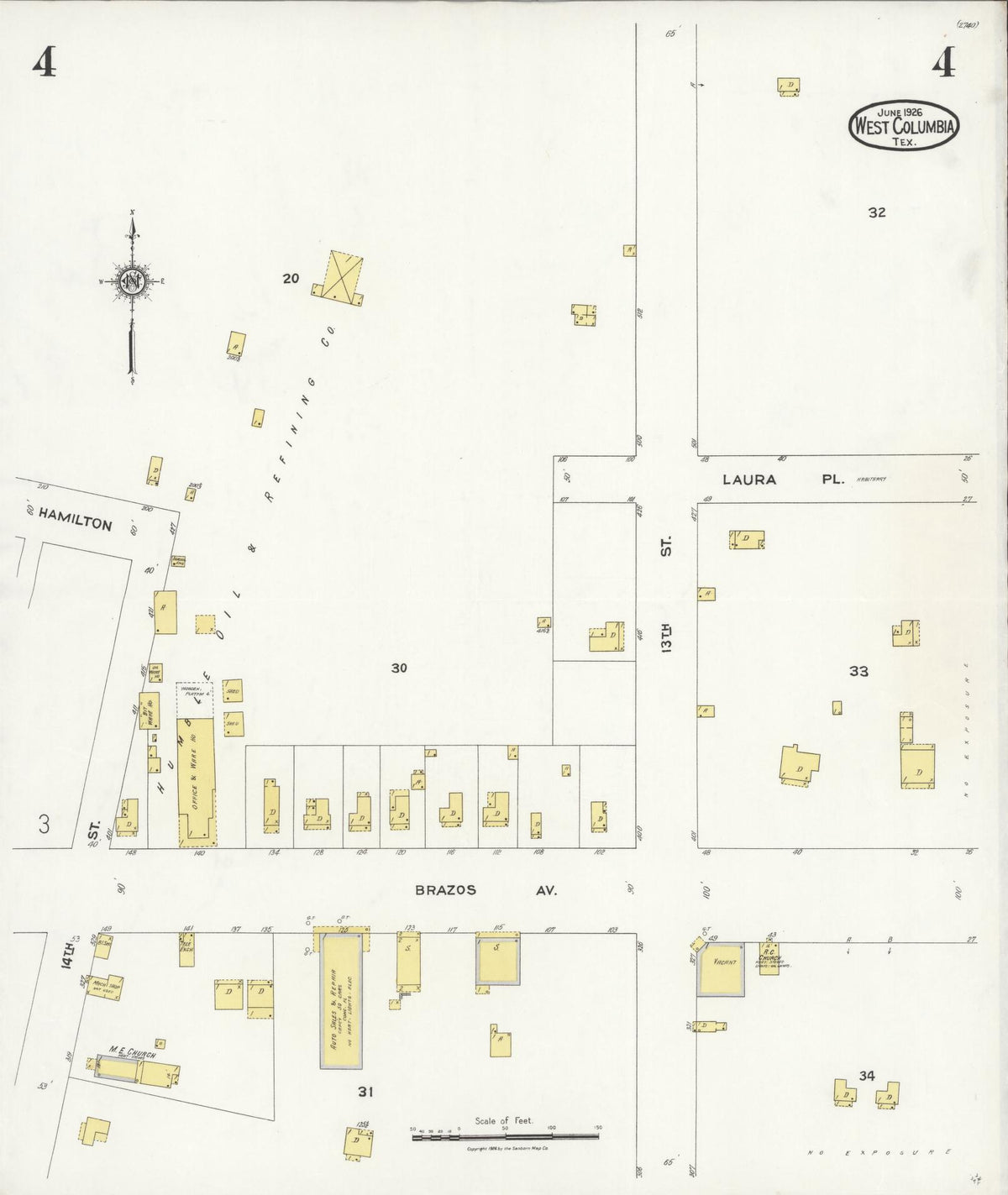 Sanborn Fire Insurance Map from West Columbia, Brazoria County, Texas (1926), Sheet #0004 - Complete Map Set gallery image, historic Sanborn map, vintage wall art, Texas Texas