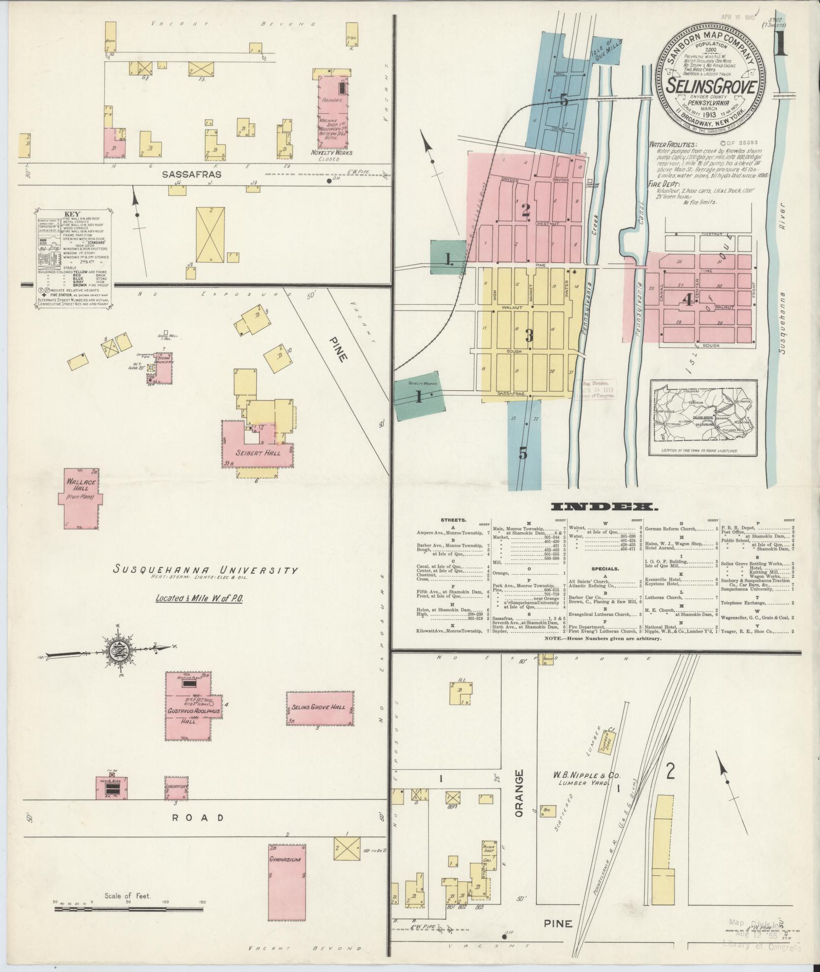 Sanborn Fire Insurance Map from Selins Grove, Snyder County, Pennsylvania (1913), Sheet #0001 - Complete Map Set gallery image, historic Sanborn map, vintage wall art, Pennsylvania Pennsylvania