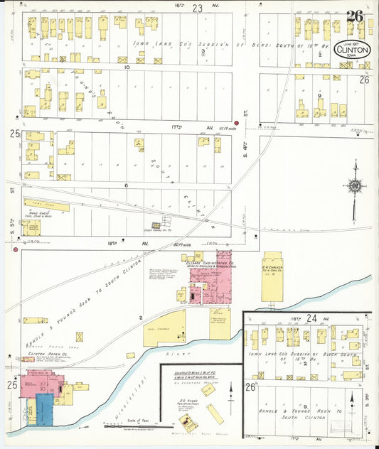 Sanborn Fire Insurance Map from Clinton, Clinton County, Iowa (1917), Sheet #0026 - Historic Sanborn Fire Insurance Map Print, vintage old map wall art
