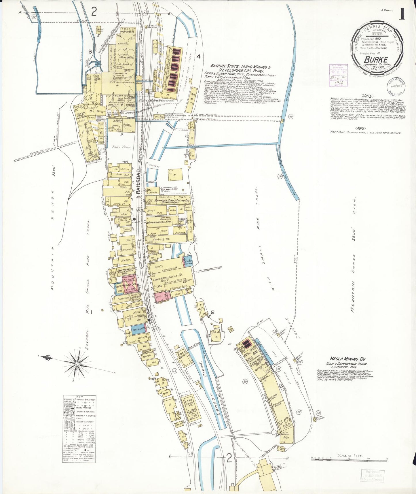 Sanborn Fire Insurance Map from Burke, Shoshone County, Idaho (1901), Sheet #0001 - Complete Map Set gallery image, historic Sanborn map, vintage wall art, Idaho Idaho